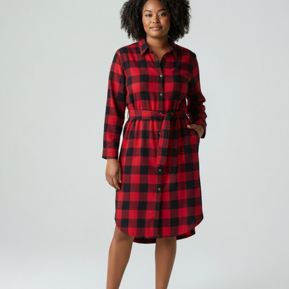 Style & Co. Flannel Plaid Red and Black Shirt Dress - Size XL‎
